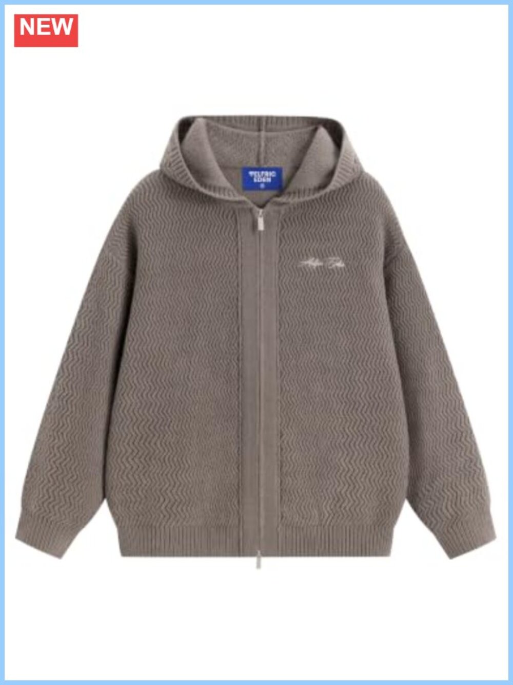 Chunky Knit Zip Up Hooded Cardigan Sweater Drop Shoulder Loose Fit
